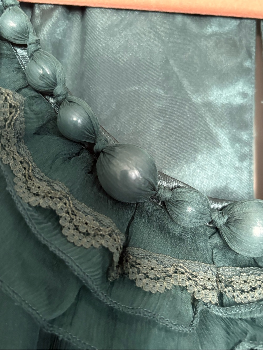 Willi Smith Teal Silk Ruffle Neck Cap-Sleeve Blouse - Picture 2 of 8
